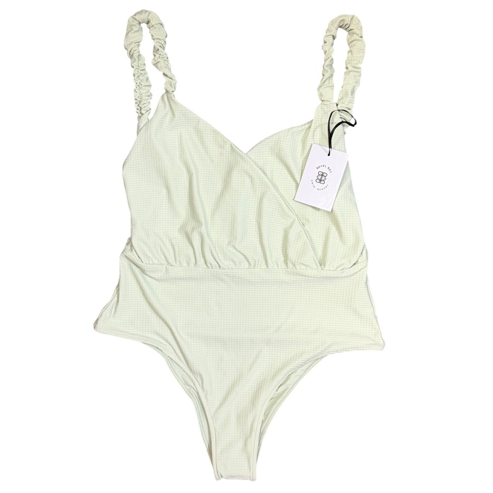 Revel Rey Daphne One Piece Swimsuit Jade Green Textured Ruched RR700OJAD-S Small